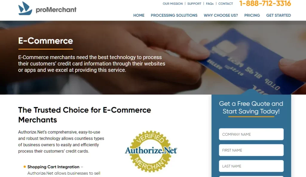 ProMerchant E-Commerce webpage